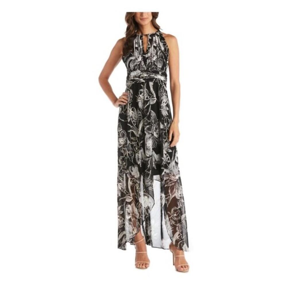 R&M Richards Printed Sleeveless High Low Maxi Dress Size 4 Petite